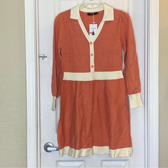 ZESICA Women's Spring Long Sleeve V Neck Sweater Dress Collar Ribbed Size Large - Picture 4 of 13